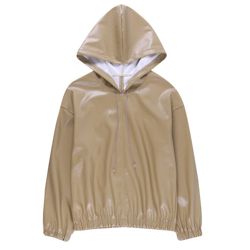 Women's Leather Versatile Round Neck Hoodie - ROUTINE FASHION